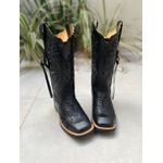 BOTA TEXANA EM COURO PRETO ALL BLACK BORDADO TRIBAL COM TRICE E CORDINHAS