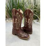 BOTA TEXANA EM COURO MARROM LASER GLITTER DOURADO