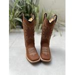 BOTA TEXANA EM COURO MARROM BORDADO FLOR MARROM E BEGE