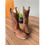 BOTA TEXANA EM COURO MARROM BORDADO TRIBAL COM TRICE