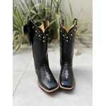 BOTA TEXANA EM COURO PRETO ARRAIA + METAIS + BAINHA E CANIVETE