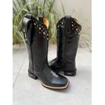 BOTA TEXANA EM COURO PRETO ARRAIA + METAIS + BAINHA E CANIVETE
