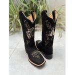 BOTA TEXANA EM COURO NOBUCK PRETO BORDADO CAVALO + NOSSA SENHORA