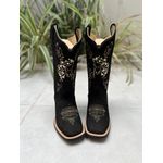 BOTA TEXANA EM COURO NOBUCK PRETO BORDADO CAVALO + NOSSA SENHORA