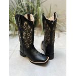 BOTA TEXANA EM COURO PRETO A LASER GLITTER DOURADO