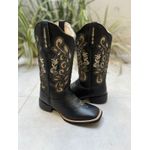 BOTA TEXANA EM COURO PRETO A LASER GLITTER DOURADO