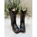 BOTA TEXANA EM COURO PRETO A LASER GLITTER DOURADO