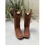 BOTA TEXANA EM COURO E SOLADO MARROM BASICA COM METAIS
