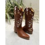BOTA TEXANA EM COURO MUSTANG BORDADO FLORES BICO FINO SOLADO MADEIRA