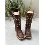 BOTA TEXANA EM COURO MARROM A LASER GLITTER PRATA
