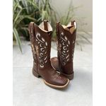 BOTA TEXANA EM COURO MARROM A LASER GLITTER PRATA