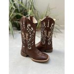 BOTA TEXANA EM COURO MARROM A LASER GLITTER PRATA