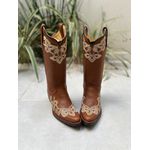 BOTA TEXANA EM COURO MUSTANG BORDADO FLORES BEGE BICO FINO PVC