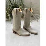 BOTA TEXANA EM COURO OFF WHITE BORDADO BRANCO BICO FINO MADEIRA