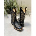 BOTA TEXANA EM COURO PRETO BORDADO RAMOS BEGE + METAIS + PERSONALIZAÇÃO 