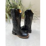 BOTA TEXANA EM COURO PRETO BORDADO TRIBAL + FLORAO