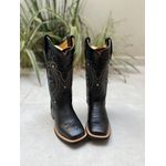 BOTA TEXANA EM COURO PRETO BORDADO TRIBAL + FLORAO