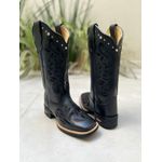 BOTA TEXANA EM COURO PRETO BORDADO ALL BLACK + METAIS