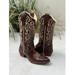 BOTA TEXANA EM COURO MARROM BORDADO TRIBAL BICO FINO PVC