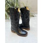 BOTA TEXANA EM COURO PRETO BORDADO FLORES ALL BLACK SOLA RUSTICA