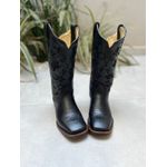 BOTA TEXANA EM COURO PRETO BORDADO FLORES ALL BLACK SOLA RUSTICA