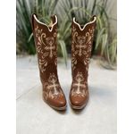 BOTA TEXANA EM COURO MUSTANG BORDADO CRUZ BICO FINO MADEIRA