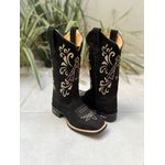 BOTA TEXANA EM COURO NOBUCK PRETO NOSSA SENHORA E FLORAO