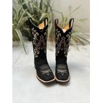 BOTA TEXANA EM COURO NOBUCK PRETO NOSSA SENHORA E FLORAO