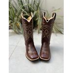 BOTA TEXANA EM COURO LATEGO MARROM BORDADO BASICO BEGE