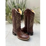 BOTA TEXANA EM COURO LATEGO MARROM BORDADO BASICO BEGE