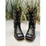 BOTA TEXANA EM COURO PRETO BORDADO ARAME E NOSSA SENHORA SOLA RUSTICA