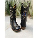 BOTA TEXANA EM COURO PRETO BORDADO ARAME E NOSSA SENHORA SOLA RUSTICA
