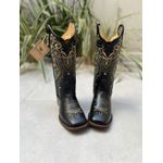 BOTA TEXANA EM COURO PRETO TRIBAL SOLA RUSTICA COM BOLSO PARA CELULAR