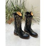 BOTA TEXANA EM COURO PRETO TRIBAL SOLA RUSTICA COM BOLSO PARA CELULAR