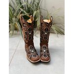 PRONTA ENTREGA BOTA TEXANA EM COURO MARROM A LASER GLITTER PRETO CRUZ + METAIS