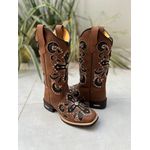 PRONTA ENTREGA BOTA TEXANA EM COURO MARROM A LASER GLITTER PRETO CRUZ + METAIS
