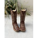 BOTA TEXANA EM COURO MARROM A LASER GLITTER DOURADO