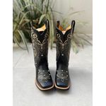 BOTA TEXANA EM COURO BORDADO TRIBAL COM METAIS STRASS