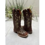 BOTA TEXANA EM COURO MARROM A LASER CRUZ COM GLITTER DOURADO