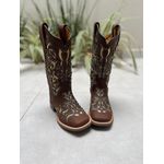 BOTA TEXANA EM COURO MARROM A LASER CRUZ COM GLITTER DOURADO