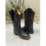 BOTA TEXANA EM COURO ALL BLACK BORDADO TRIBAL COM METAIS + BAINHA + CANIVETE