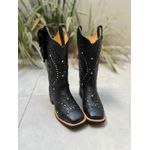 BOTA TEXANA EM COURO ALL BLACK BORDADO TRIBAL COM METAIS + BAINHA + CANIVETE