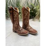 BOTA TEXANA EM COURO BORDADO CRUZ E NOSSA SENHORA + BAINHA + FACA