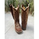 BOTA TEXANA EM COURO BORDADO CRUZ E NOSSA SENHORA + BAINHA + FACA