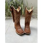 BOTA TEXANA EM COURO HORSE CAFÉ BORDADO BEGE BASICA + BAINHA + FACA