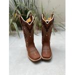 BOTA TEXANA EM COURO BORDADO TRIBAL E FLORAO SOLADO MARROM