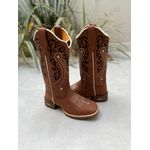 BOTA TEXANA EM COURO BORDADO TRIBAL E FLORAO SOLADO MARROM