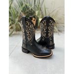 BOTA TEXANA EM COURO PRETO BORDADO TRIBAL E NOSSA SENHORA CANO TRADICIONAL