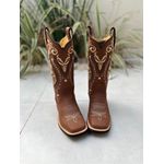 BOTA TEXANA EM COURO BORDADO TRIBAL E FLORAO BEGE