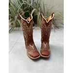 BOTA TEXANA EM COURO MUSTANG BORDADO TRIBAL BEGE